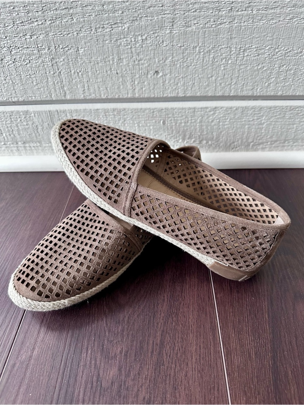 Adam Tucker by Me Too Melodie Suede Perforated Espadrille Flat Shoes 8.5M Taupe